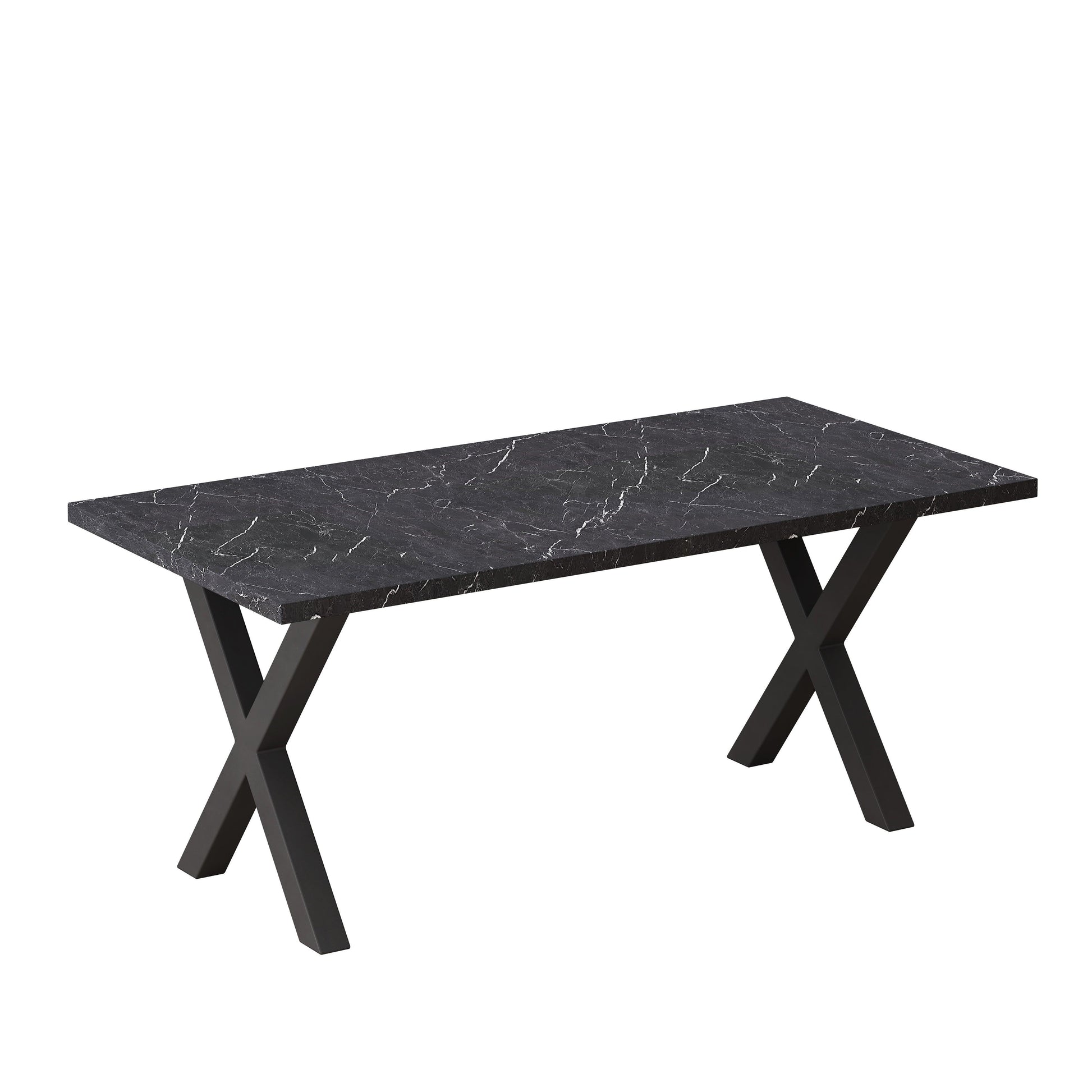 70.87"Modern Square Dining Table with Printed Black Marble Table Top+Black X-Shape Table Leg - FurniFindUSA