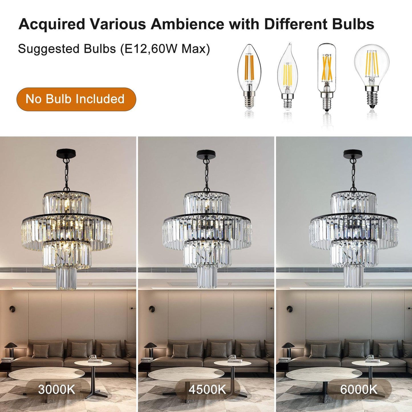 Black Luxury Crystal Chandelier Modern Chandeliers Lights Fixture Hanging Pendant Light Fixture for Dining Room Bedroom - FurniFindUSA