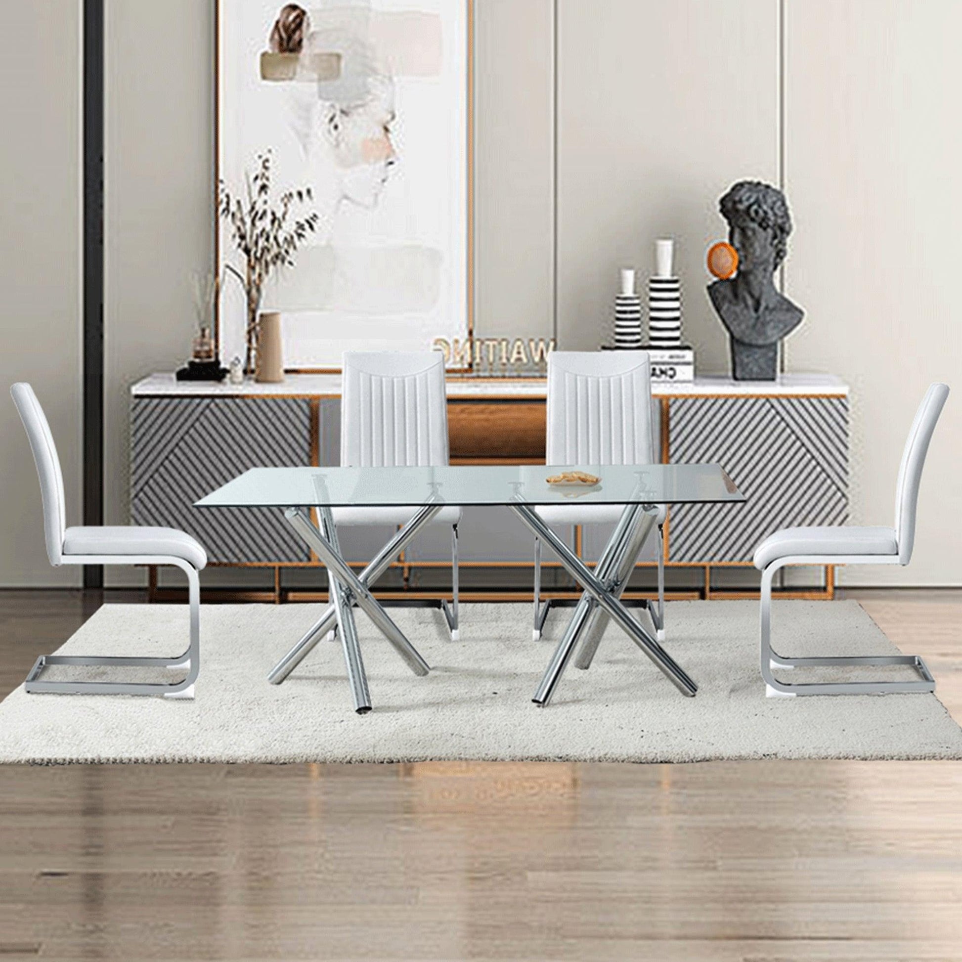 Large Modern Minimalist Rectangular Glass Dining Table for 6-8 - FurniFindUSA