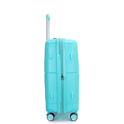 Expandable Hardshell Suitcase Double Spinner Wheels PP Luggage Sets Lightweight Durable 3-Piece Set (20/24/28) , Lake Blue - FurniFindUSA