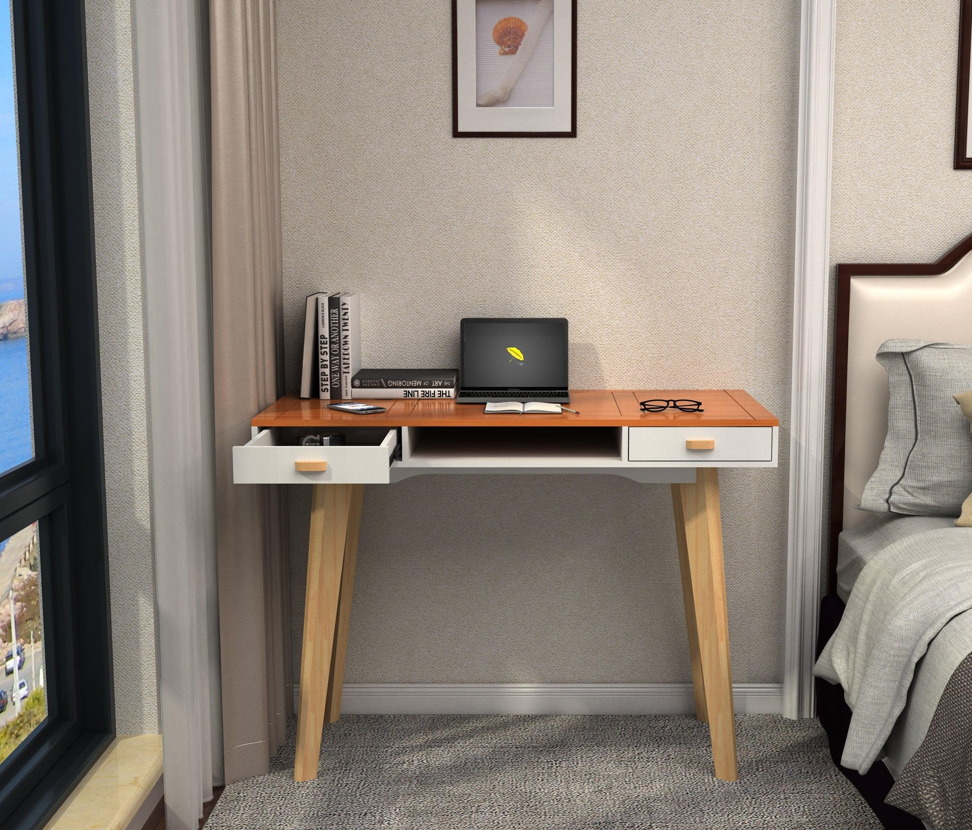 Modern Simple Style Solid Wood Computer Desk Home Office Writing Desk Study Table with Drawers - FurniFindUSA