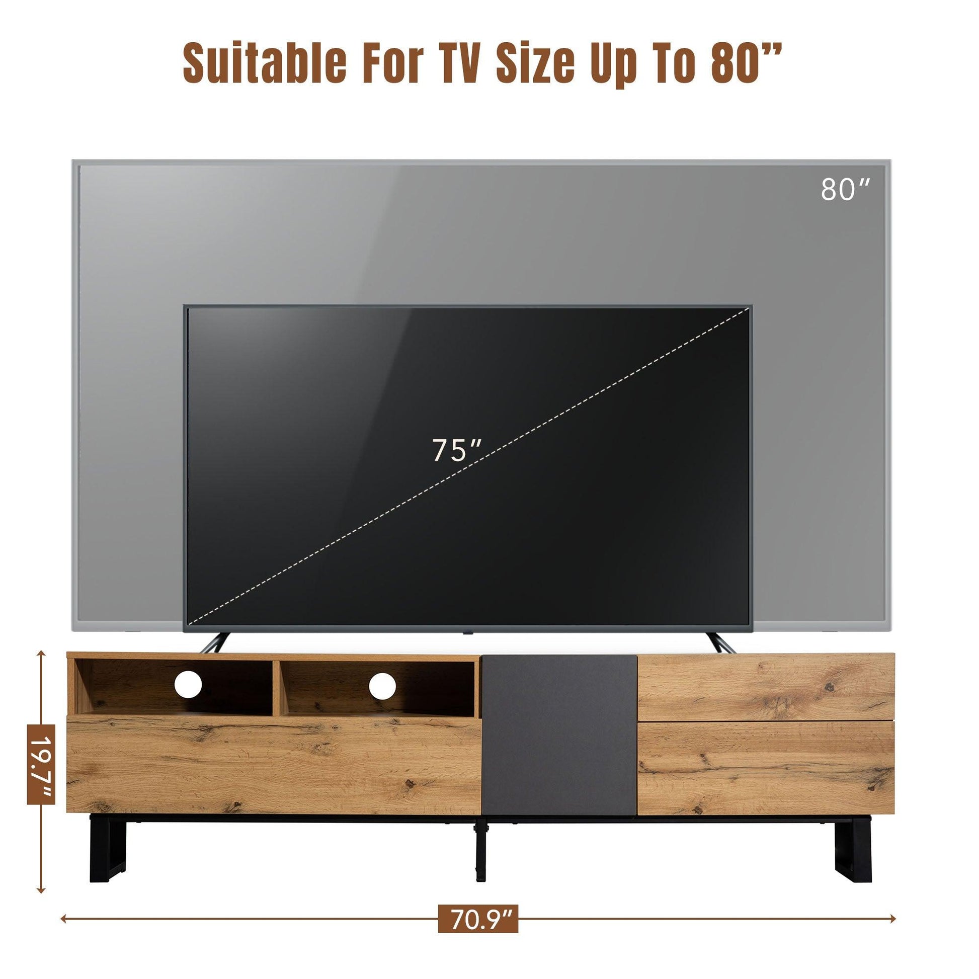 Modern TV Stand for 80'' TV with Double Storage Space - FurniFindUSA