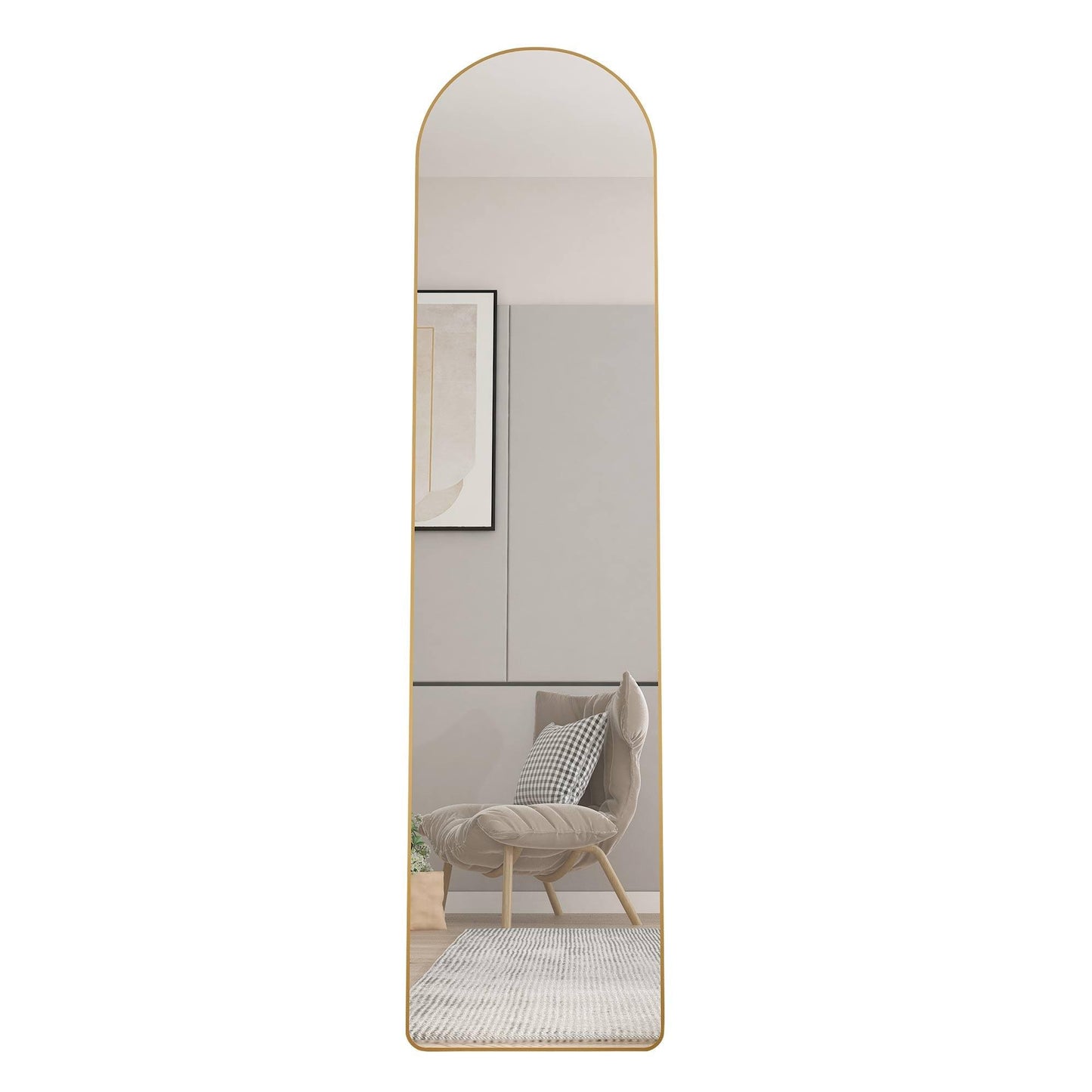 The 1st generation aluminum alloy metal frame arched wall mirror bathroom makeup mirror bedroom porch decorative mirror - FurniFindUSA