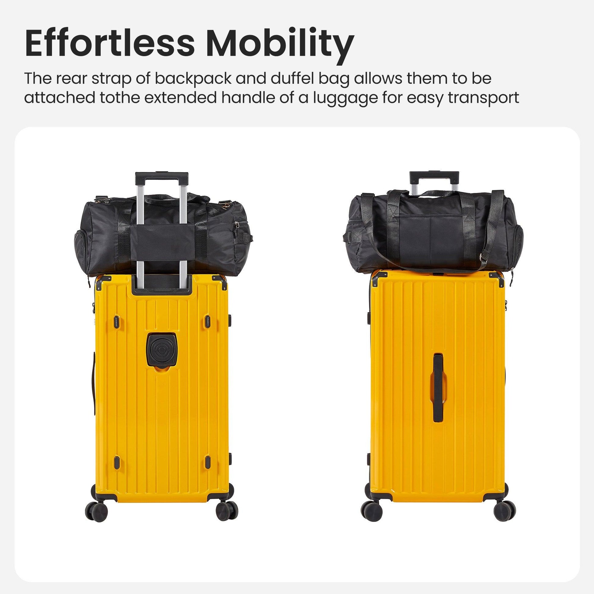 Luggage Set 4 pcs (20"/24"/29"/Travel Bag), PC+ABS Durable Lightweight Luggage with Collapsible Cup Holder TSA Lock, Yellow - FurniFindUSA