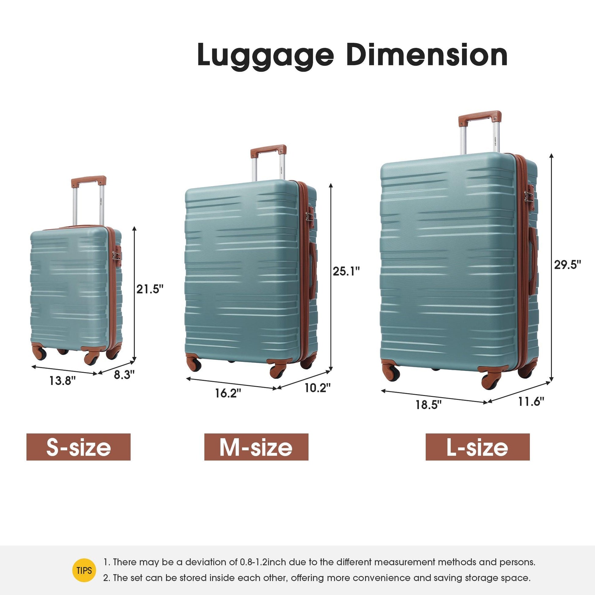 Hardshell Luggage Sets 3 Pcs Spinner Suitcase with TSA Lock Lightweight 20''24''28'' Green + ABS - FurniFindUSA