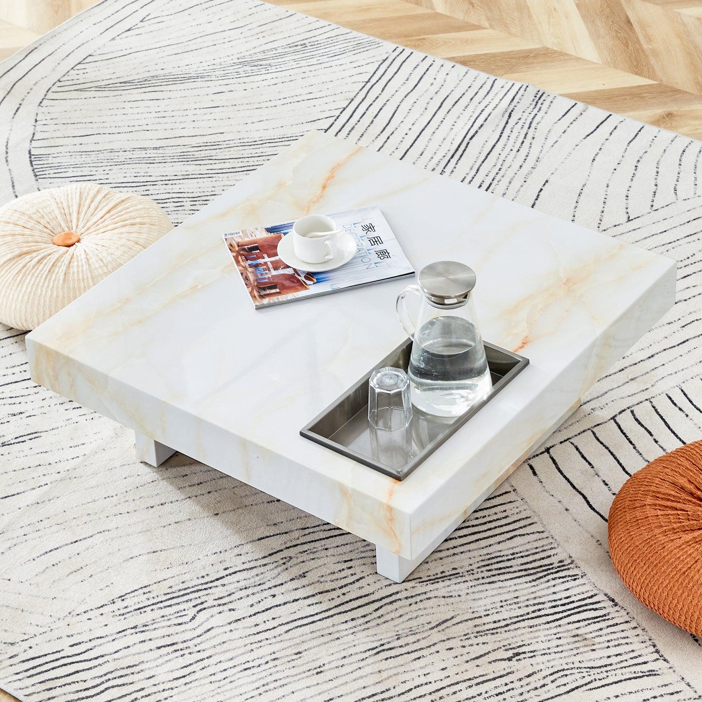 A modern and practical coffee table with imitation marble patterns made of MDF material - FurniFindUSA