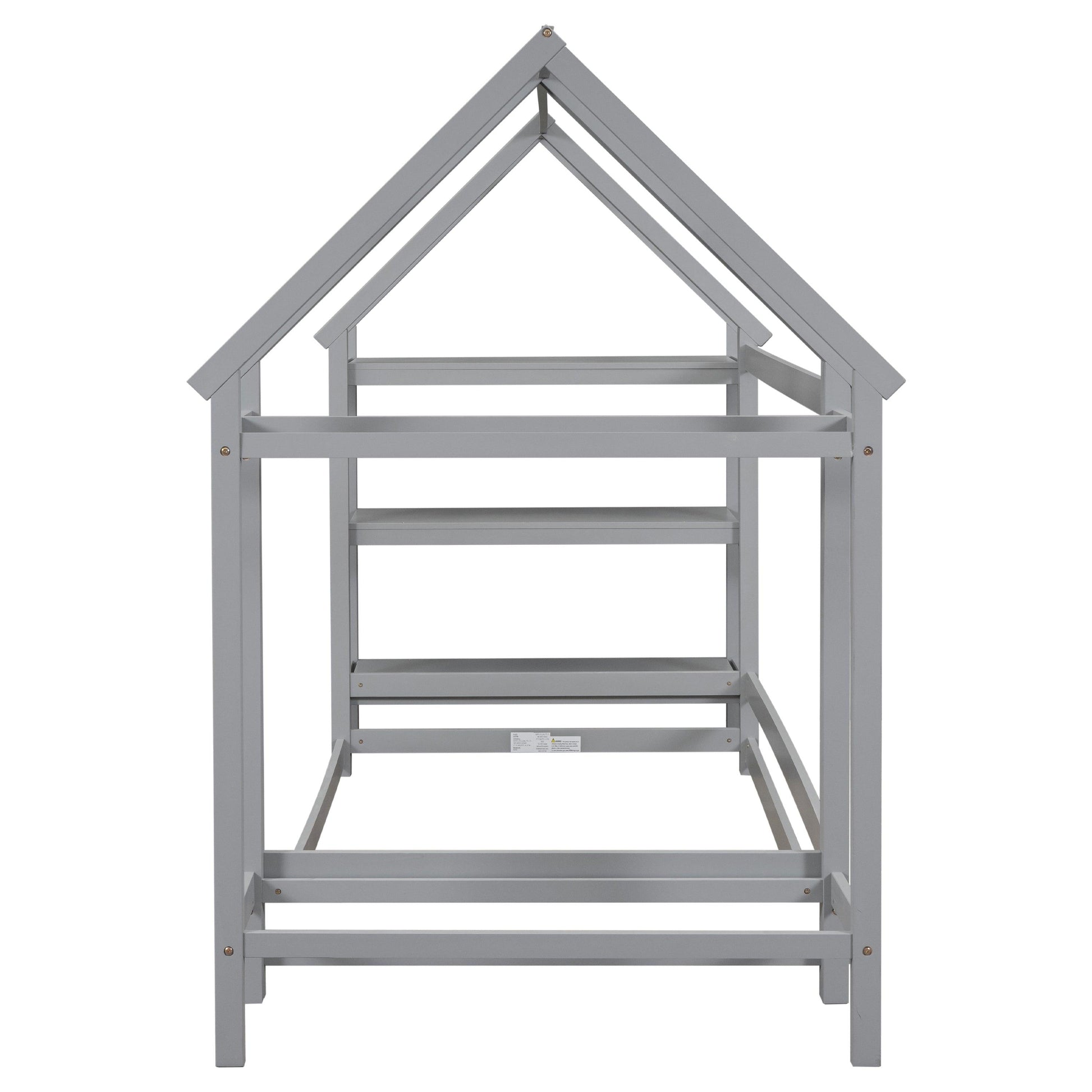 Twin House-Shaped Floor Bed with 2 Detachable Stands Grey - FurniFindUSA