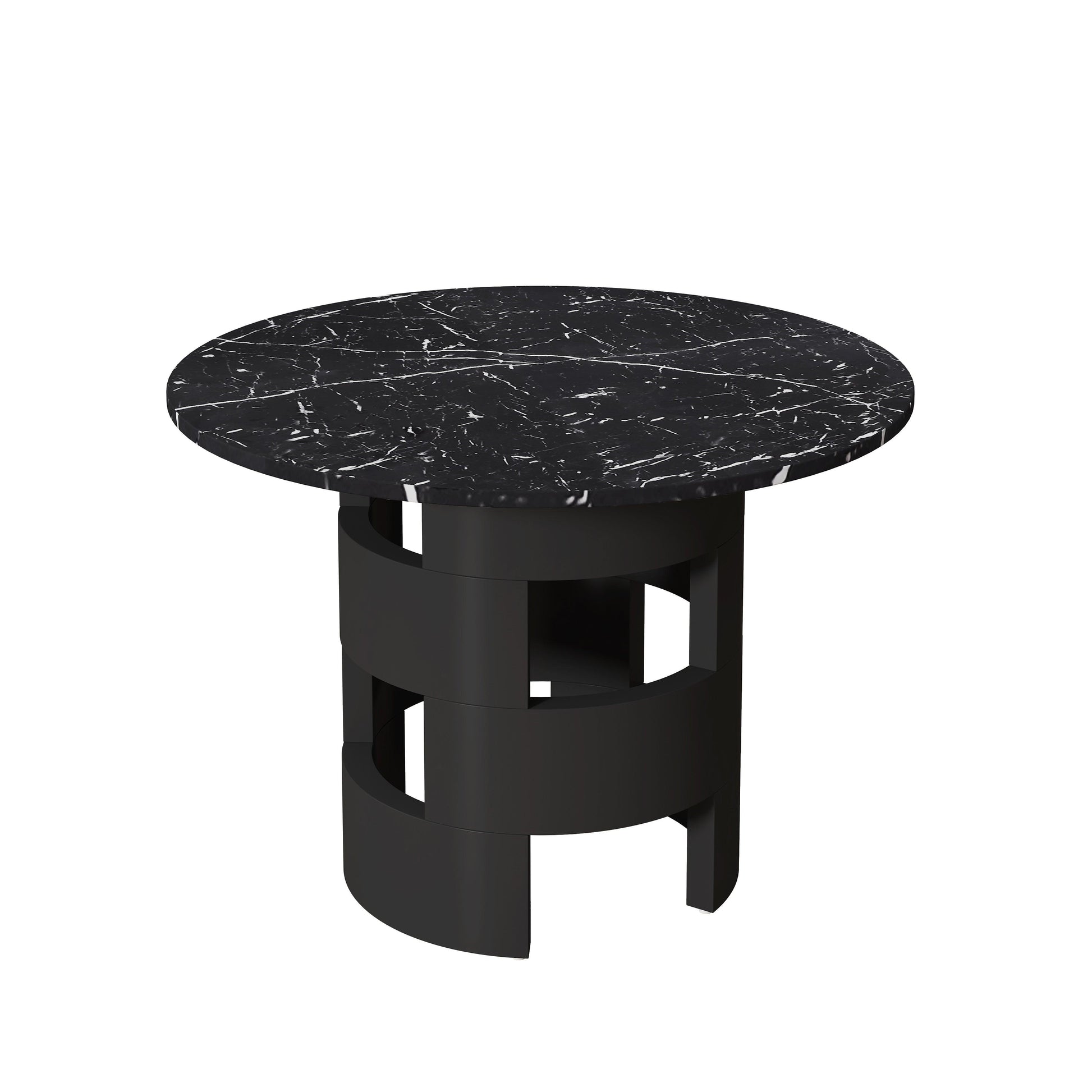 42.12"Modern Round Dining Table with Printed Black Marble Table Top for Dining Room - FurniFindUSA