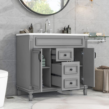 36'' Bathroom Vanity with Top Sink, Modern Bathroom Storage Cabinet with 2 Soft Closing Doors and 2 Drawers, Single Sink Bathroo - FurniFindUSA