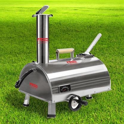 Silver Pizza Oven Outdoor 12" Semi-Automatic Rotatable Pizza Ovens Portable Stainless Steel - FurniFindUSA