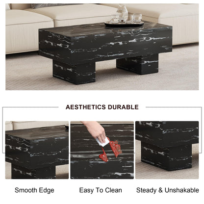 The black coffee table has patterns Modern rectangular table suitable for living rooms and apartments 43.3"*21.6"*17.2" - FurniFindUSA