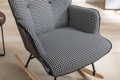 35.5 inch Rocking Chair with Footrest Soft Houndstooth Fabric Leather Fabric Rocking Chair for Nursery (black) - FurniFindUSA