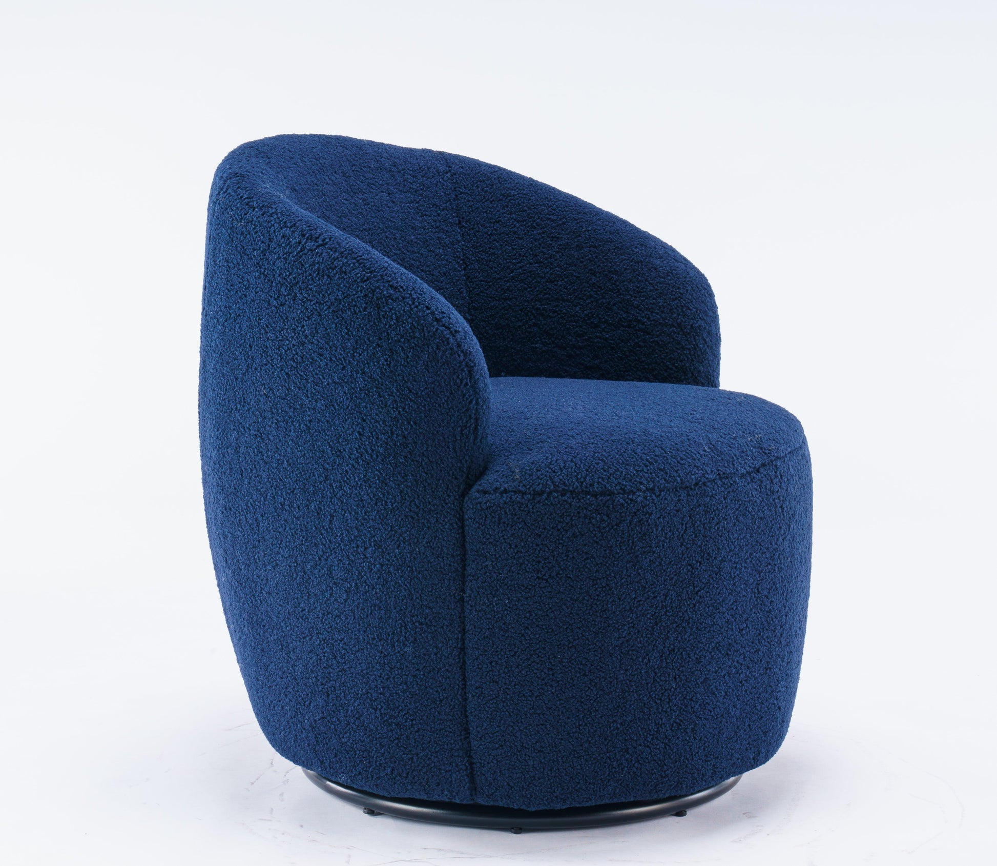 Teddy Fabric Swivel Accent Armchair Barrel Chair With Black Powder Coating Metal Ring Dark Blue - FurniFindUSA