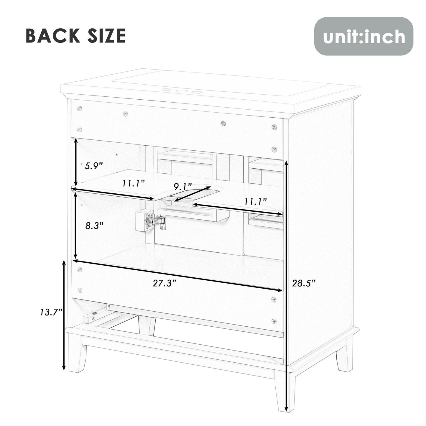 30inchgrey Bathroom Vanity with Sink ComboMulti-functional Bathroom Cabinet with Doors and Drawer Solid Frame and MDF Board - FurniFindUSA