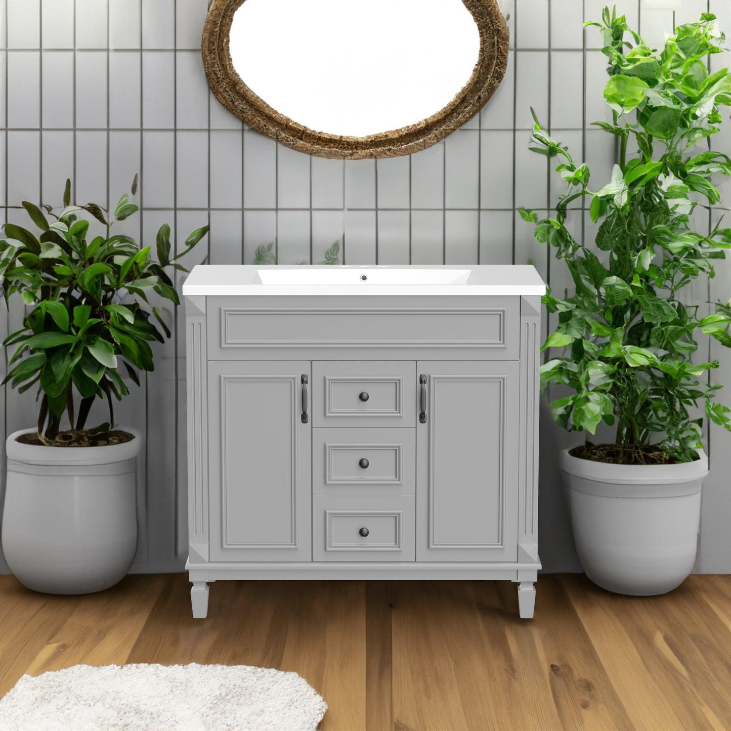 36'' Bathroom Vanity with Top Sink, Modern Bathroom Storage Cabinet with 2 Soft Closing Doors and 2 Drawers, Single Sink Bathroo - FurniFindUSA