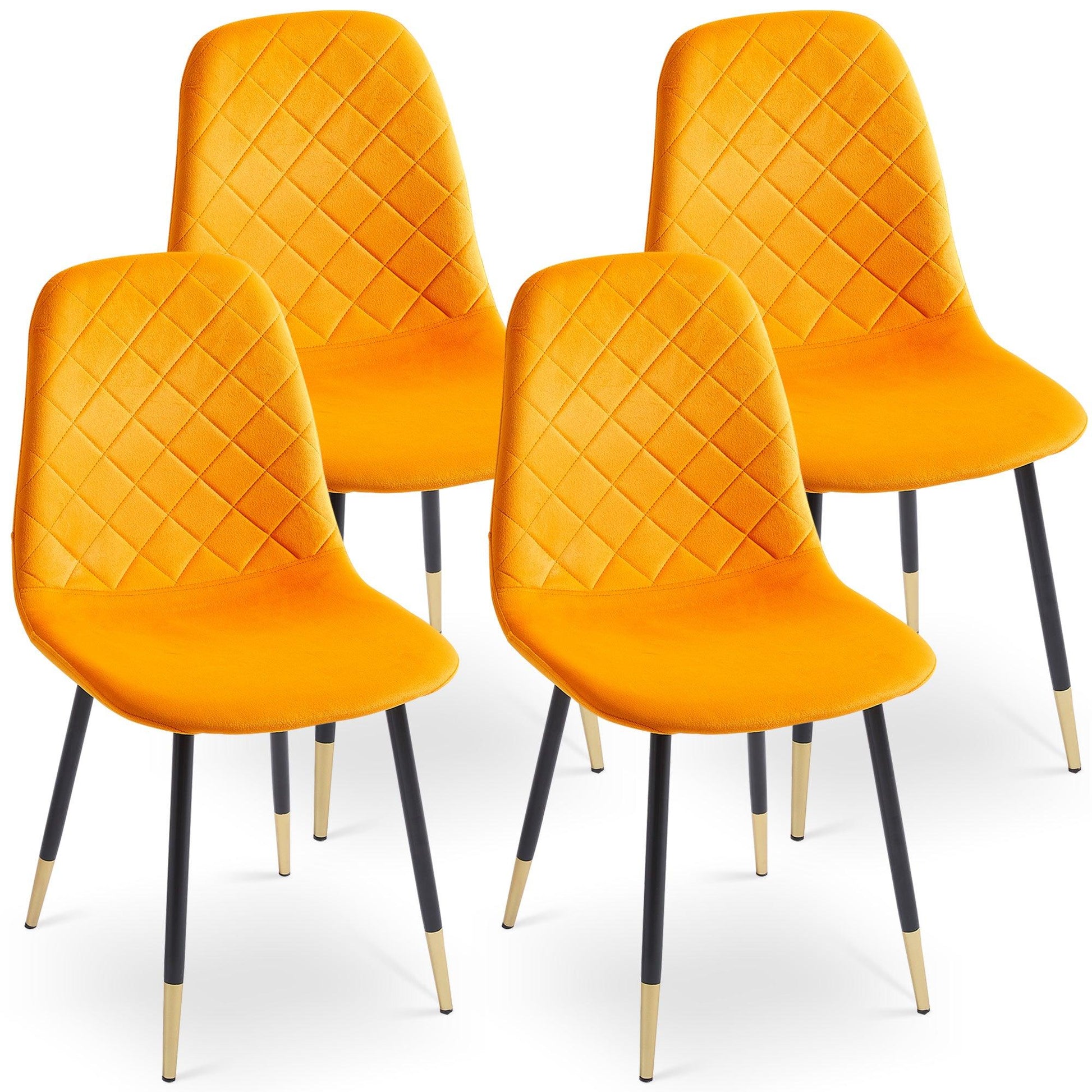 Orange Velvet Tufted Accent Chairs with Golden Color Metal Legs Modern Dining Chairs for Living Room Set of 2 - FurniFindUSA