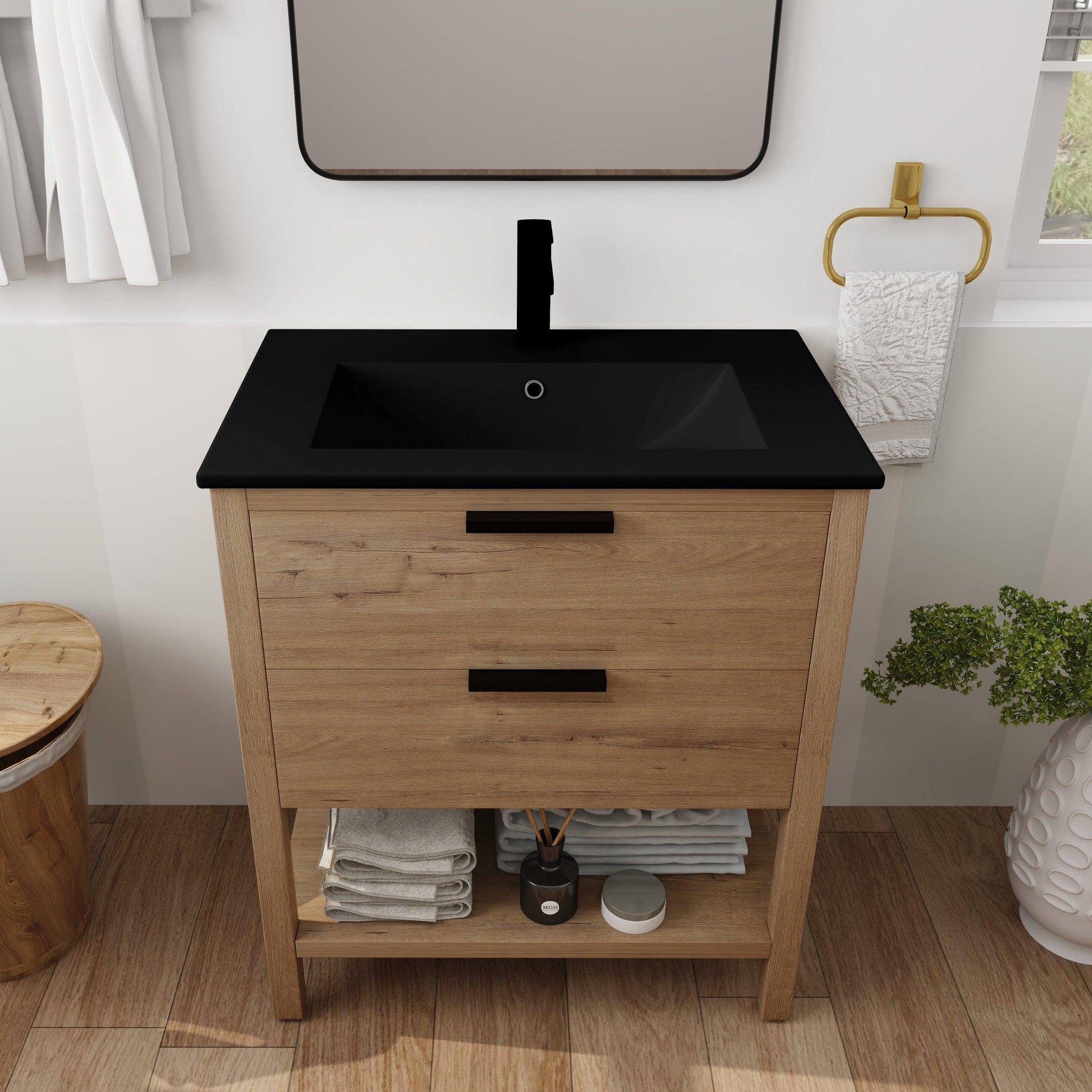 30 Inch Bathroom Vanity Plywood With 2 Drawers - FurniFindUSA