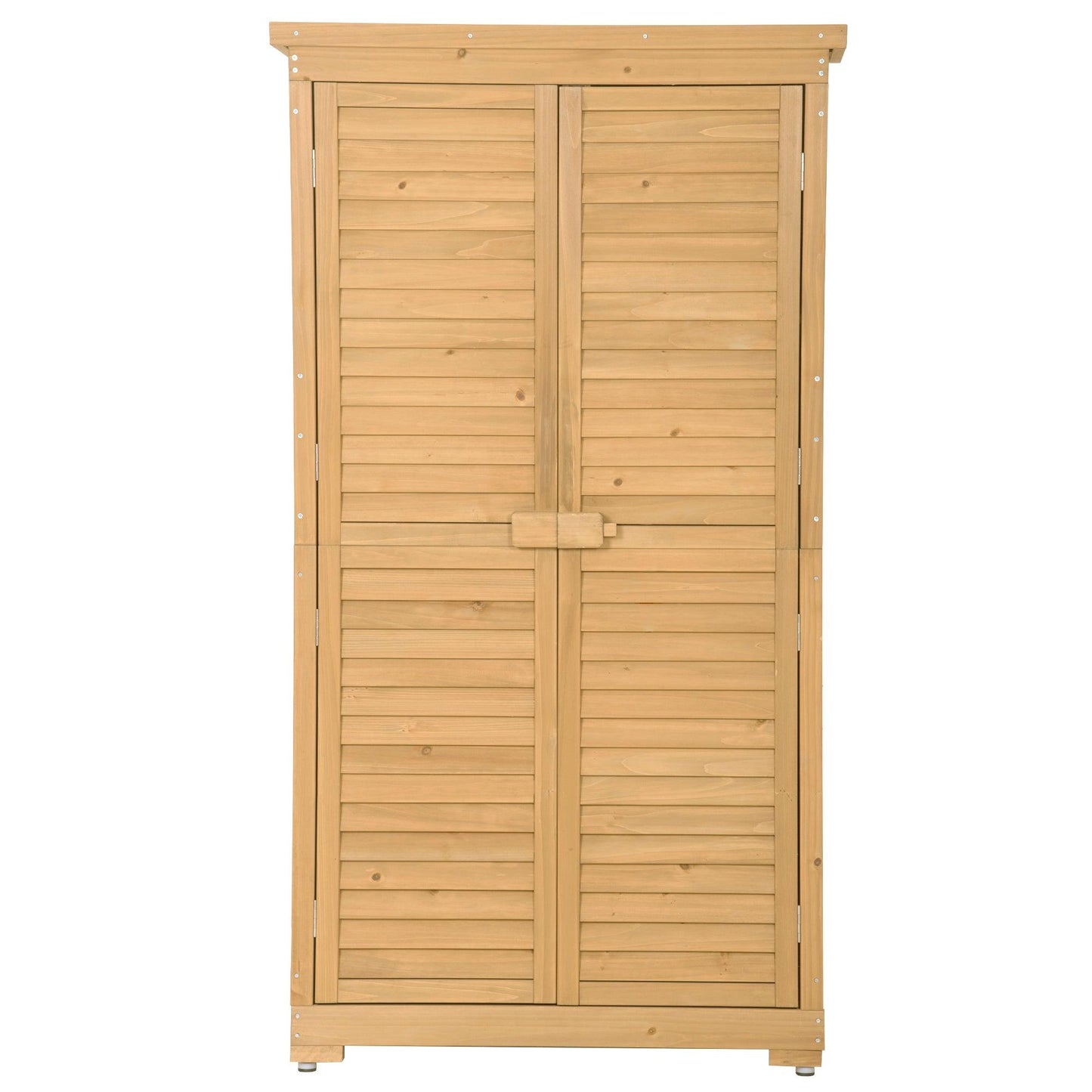 Wooden Garden Shed 3-tier Patio Storage Cabinet Outdoor Organizer Wooden Lockers with Wood (Natural Wood Color -Shutter Design) - FurniFindUSA