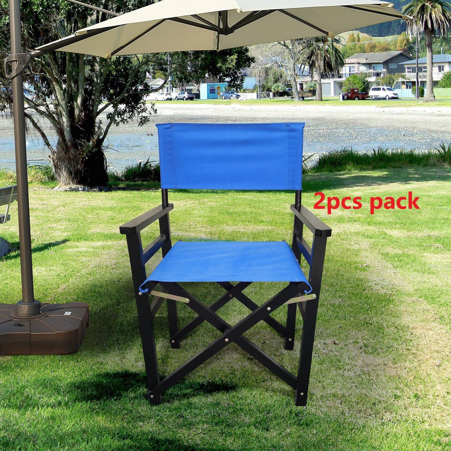 Folding Chair Wooden Director Chair Canvas Folding Chair Folding Chair 2pcs/set populus + Canvas (Color : Blue) - FurniFindUSA