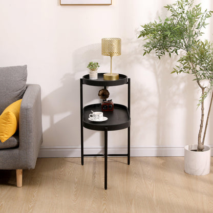 2-Tier Black Side Table with Storage Sofa Table for Living Room Metal Frame & Wooden Desk End Table - FurniFindUSA