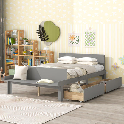 Full Bed with Footboard Bench 2 drawers Grey - FurniFindUSA