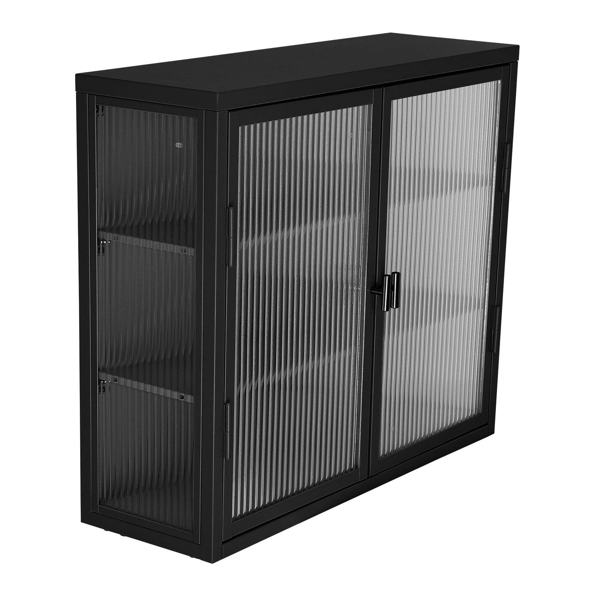 Retro Style Haze Double Glass Door Wall Cabinet With Detachable Shelves for Office Dining Room Living Room - FurniFindUSA