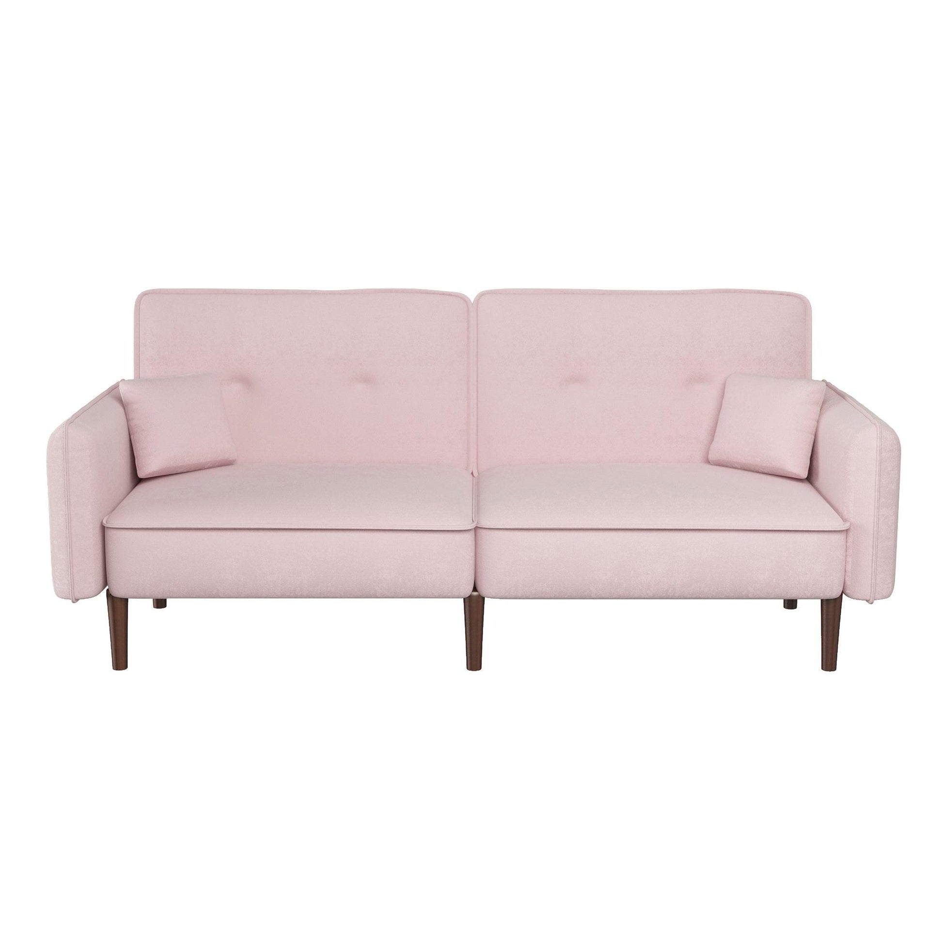 Convertible Sofa Bed with Wood Legs in Velvet(Pink) - FurniFindUSA