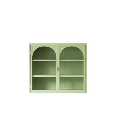 27.56"Glass Doors Modern Two-door Wall Cabinet with Featuring Three-tier Green - FurniFindUSA