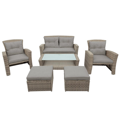 U-style Patio Furniture Set, 4 Piece Outdoor Conversation Set All Weather Wicker Sectional Sofa with Ottoman and Cushions - FurniFindUSA