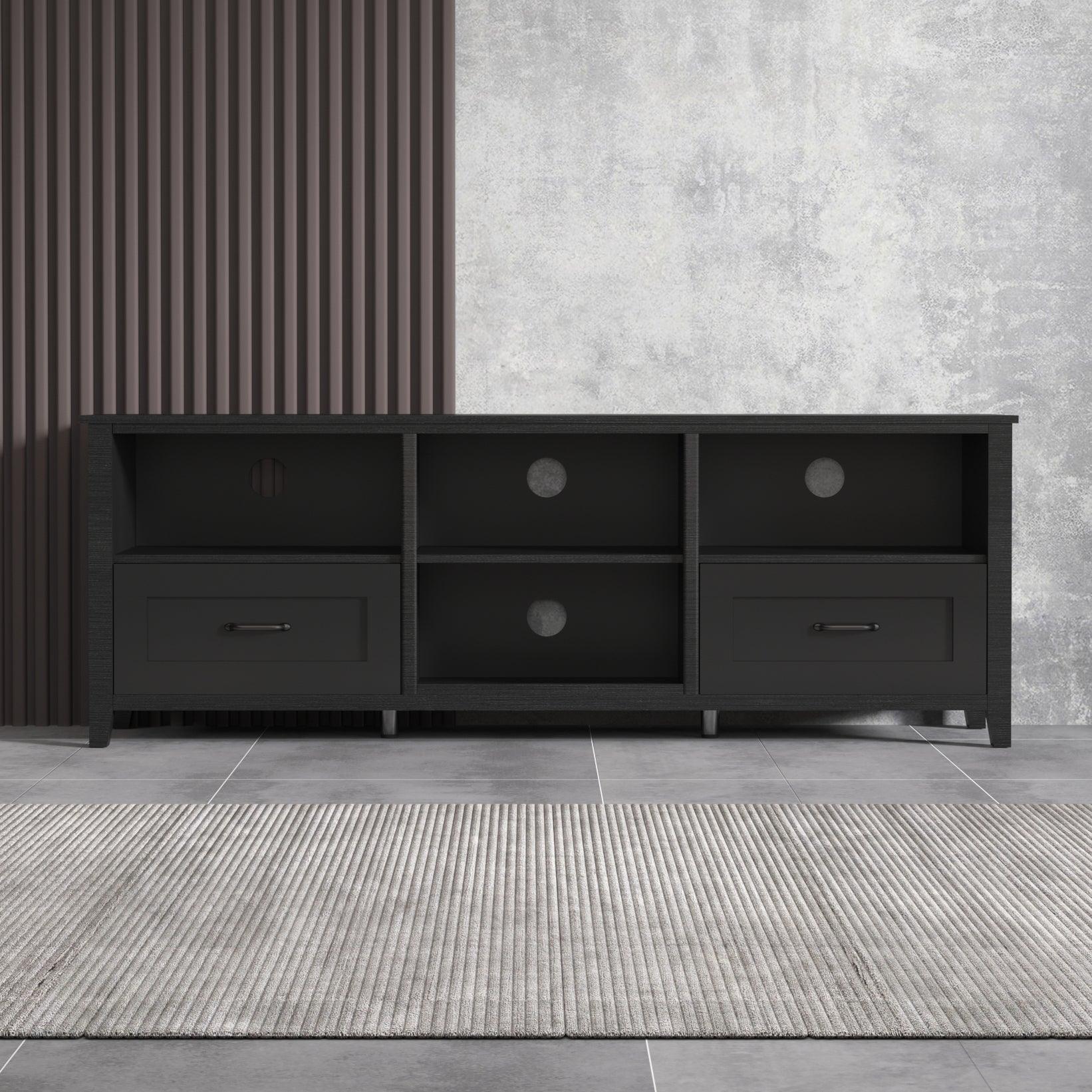 70.08 Inch Length Black TV Stand for Living Room and Bedroom with 2 Drawers and 4 High-Capacity Storage Compartment - FurniFindUSA