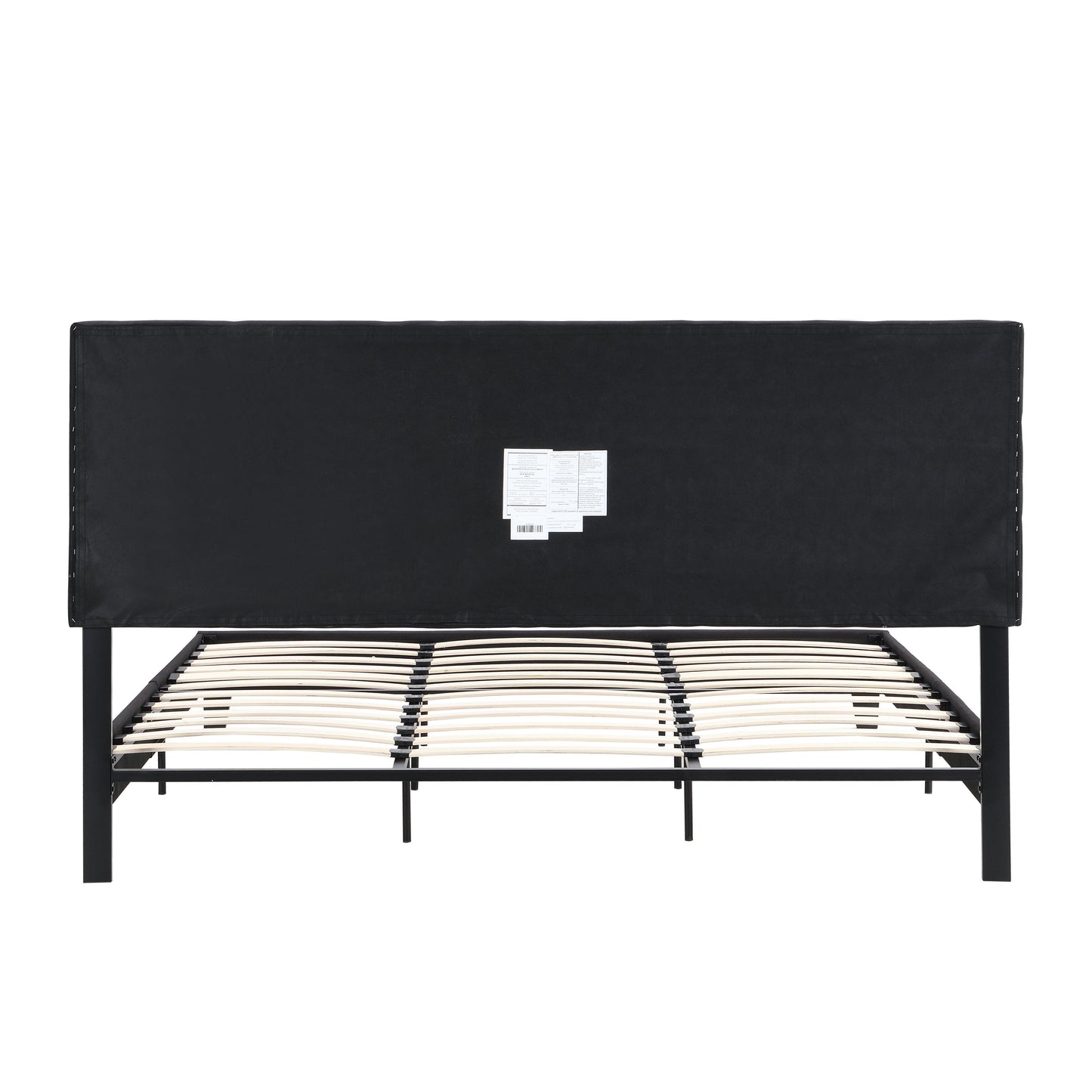 King Size Upholstered Platform Bed Frame with Linen Fabric Headboard BLACK - FurniFindUSA