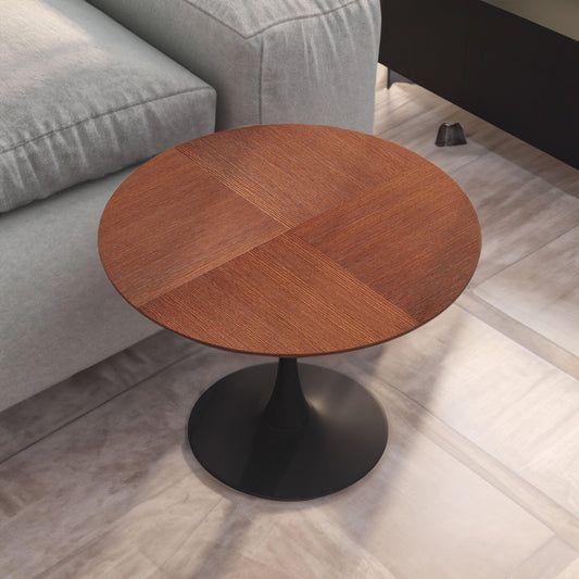 42"Modern Round Dining Table with Printed OAK Color Grain Table Top Metal Base Dining Table End Table Leisure Coffee Table - FurniFindUSA