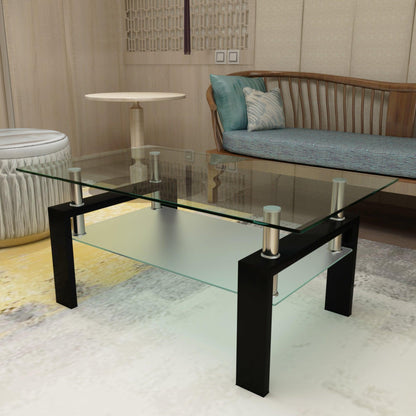 Rectangle Black Glass Coffee Table Clear Coffee Table Modern Side Center Tables for Living Room Living Room Furniture - FurniFindUSA