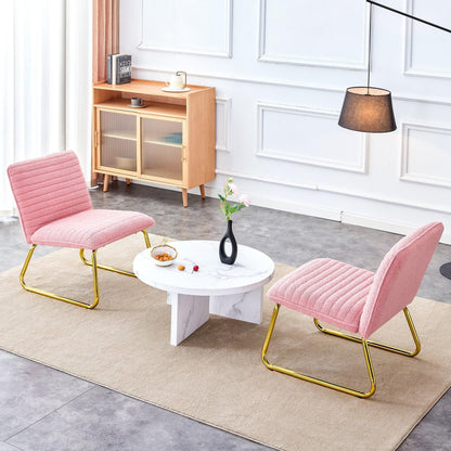 Modern minimalist pink plush fabric single person sofa chair with golden metal legs - FurniFindUSA