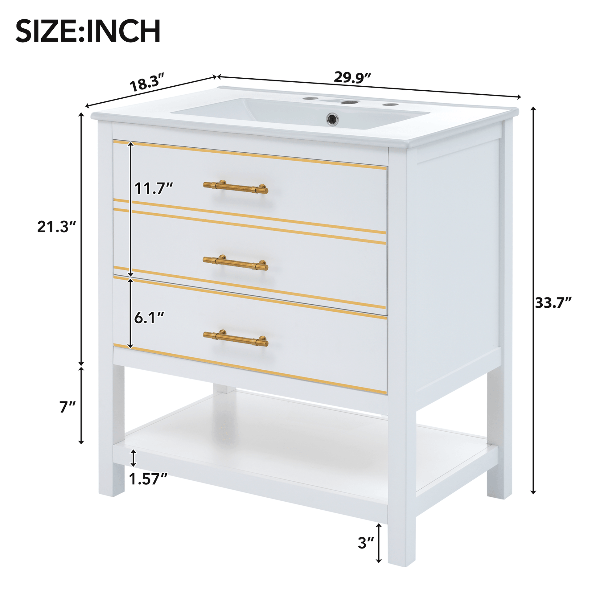 [Viedo]Modern 30inch Navy Blue/White Bathroom Vanity Cabinet Combo with Open Storge, Two Drawers - FurniFindUSA