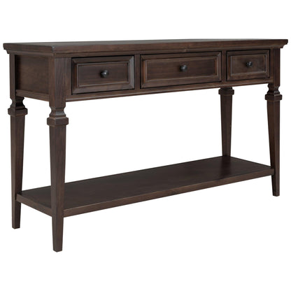 TREXM Classic Retro Style Console Table with Three Top Drawers and Open Style Bottom Shelf (Espresso) - FurniFindUSA