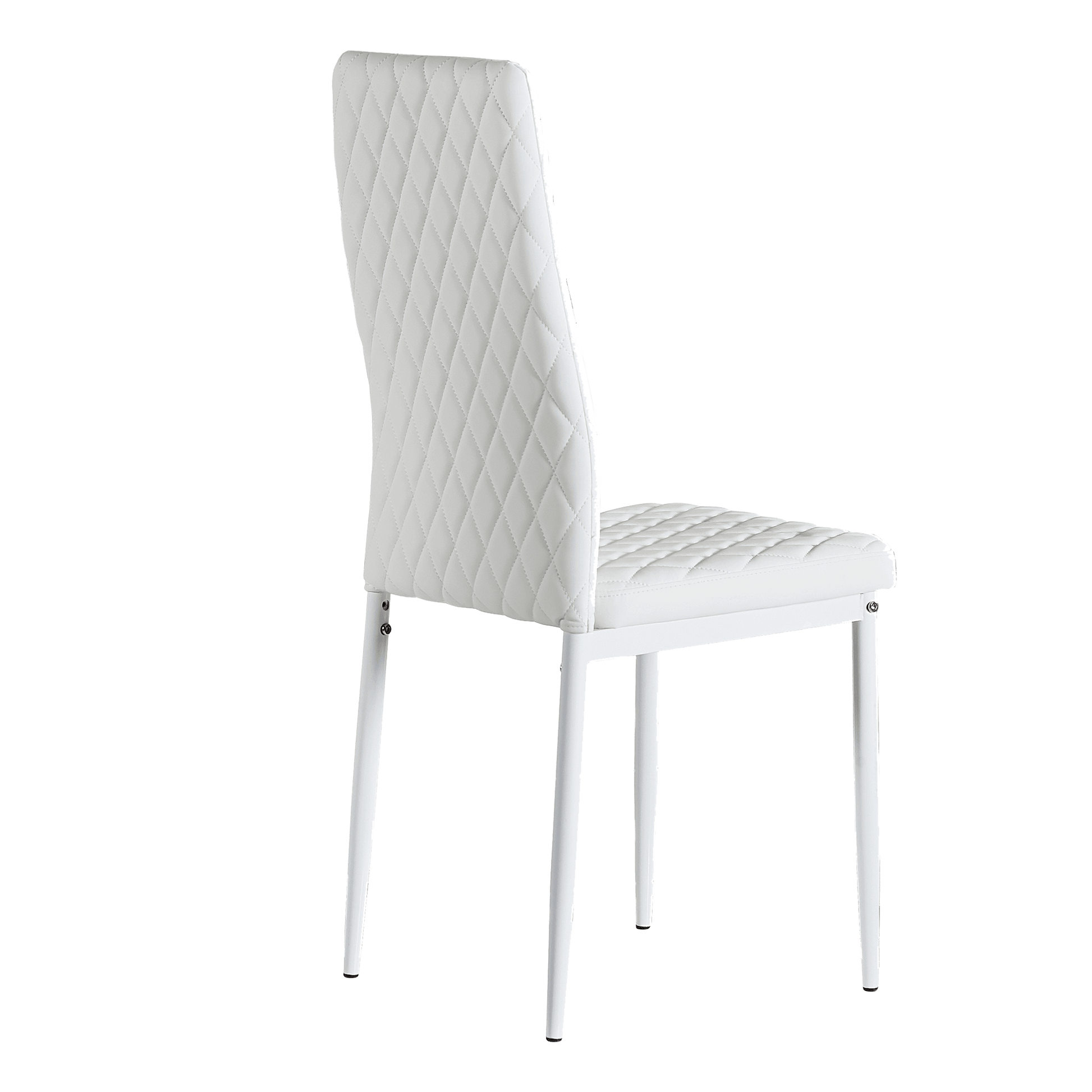 White modern minimalist dining chair fireproof leather sprayed metal pipe diamond grid pattern restaurant home conference chair - FurniFindUSA