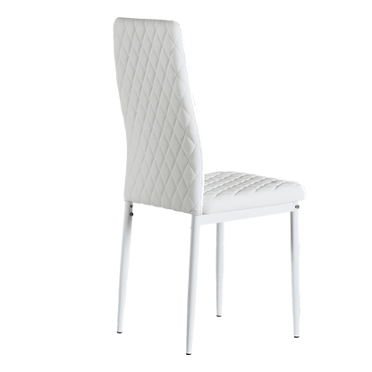 White modern minimalist dining chair fireproof leather sprayed metal pipe diamond grid pattern restaurant home conference chair - FurniFindUSA