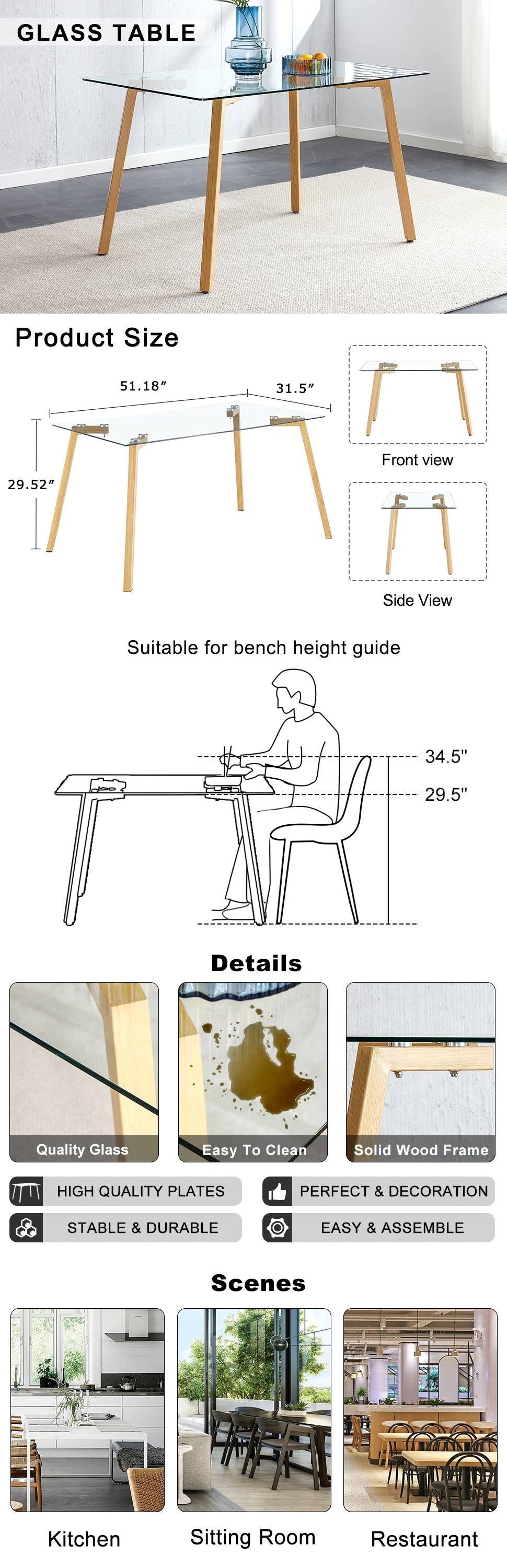 Glass dining table modern minimalist rectangle suitable for 4-6 people equipped with 0.31 "tempered glass tabletop - FurniFindUSA