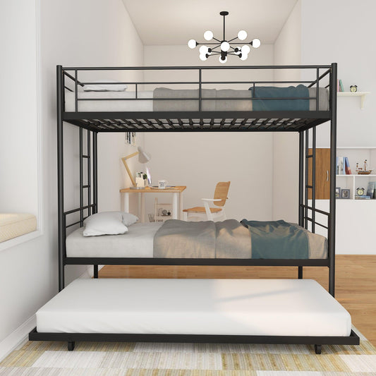 Twin Over Twin Metal Bunk Bed Frame with Trundle（Upgrade reinforcement version） - FurniFindUSA