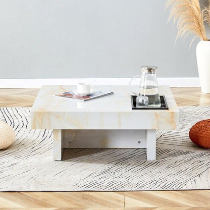 A modern and practical coffee table with imitation marble patterns made of MDF material - FurniFindUSA