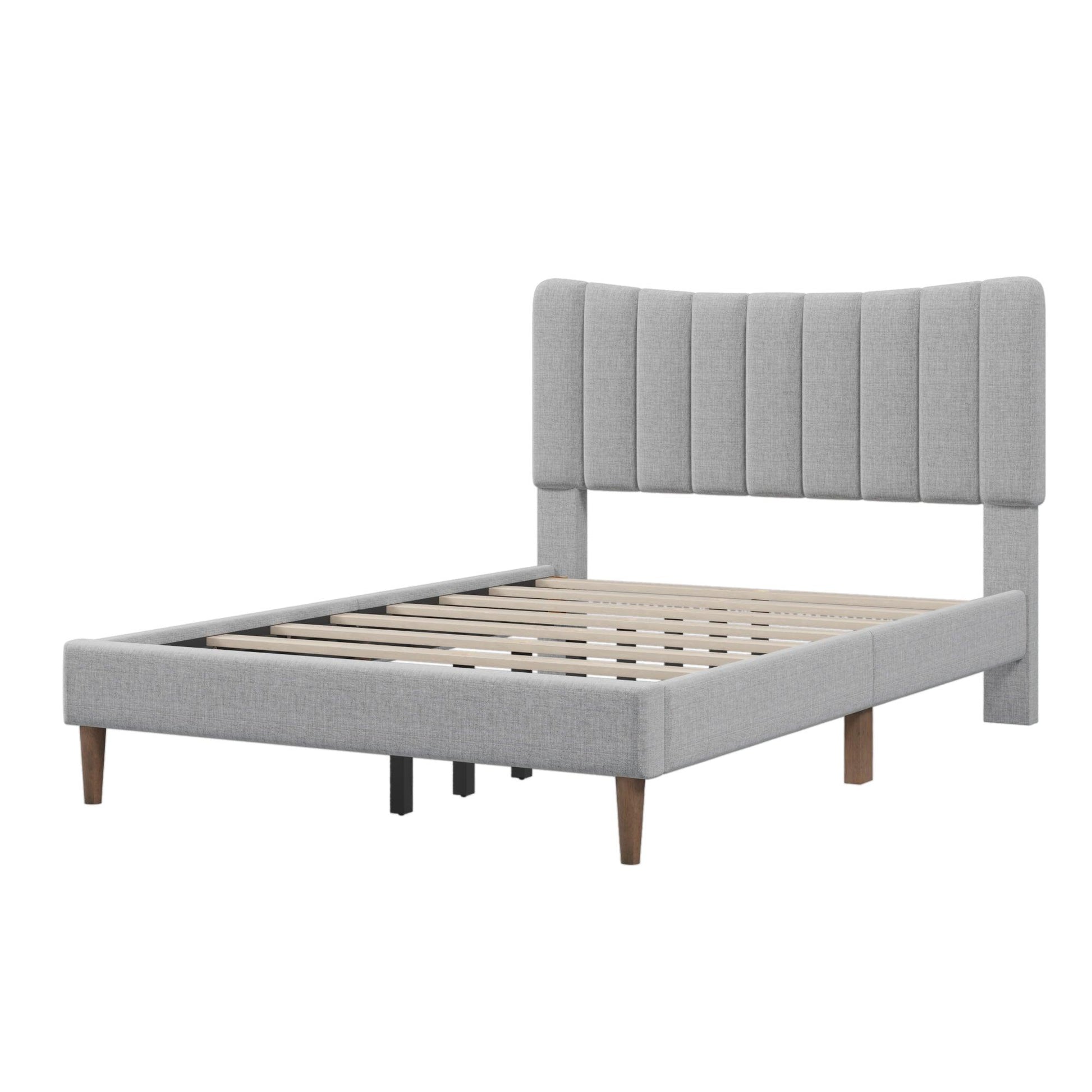 Upholstered Platform Bed Frame with Vertical Channel Tufted Headboard No Box Spring Needed Full Gray - FurniFindUSA