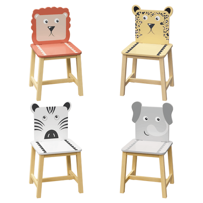 5 Piece Kiddy Table and Chair Set Kids Wood Table with 4 Chairs Set Cartoon Animals (bigger table) (3-8 years old) - FurniFindUSA