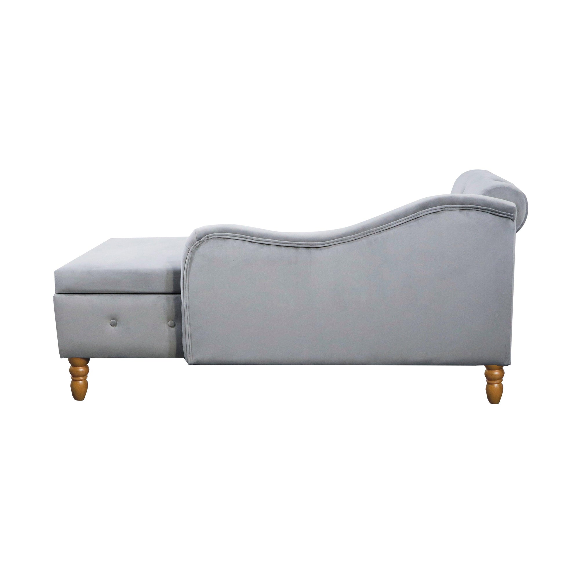 Grey Chaise Lounge Indoor Velvet Lounge Chair for Bedroom with Storage & Pillow Modern Upholstered Rolled Arm Chase Lounge - FurniFindUSA