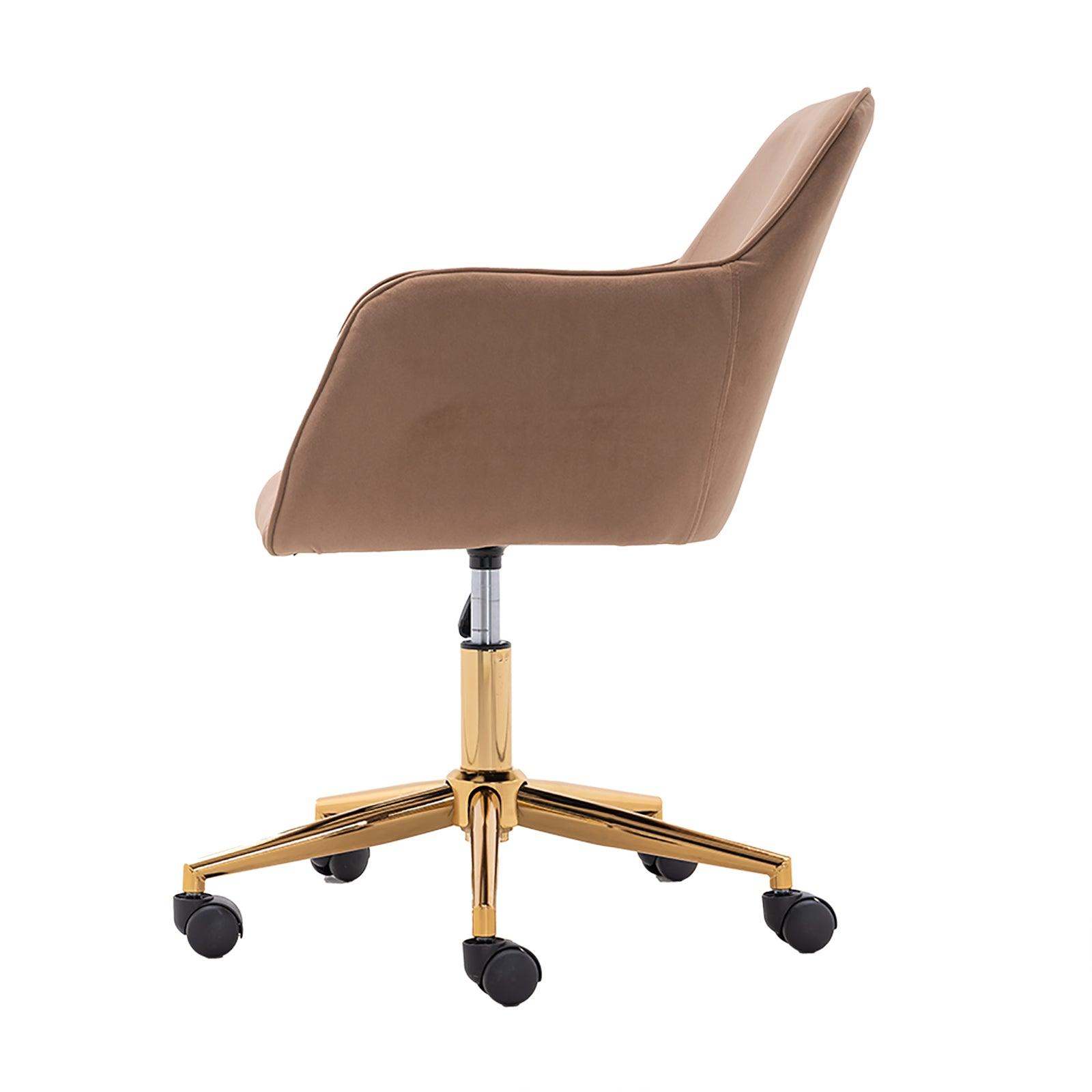 Modern Velvet Fabric Material Adjustable Height 360 revolving Home Office Chair Light Coffee Brown - FurniFindUSA