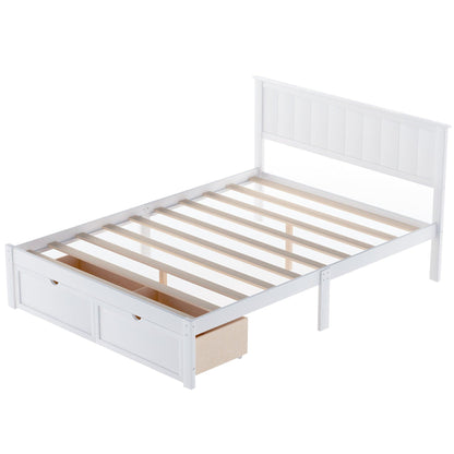 Full Size Platform Bed with Under-bed Drawers White - FurniFindUSA