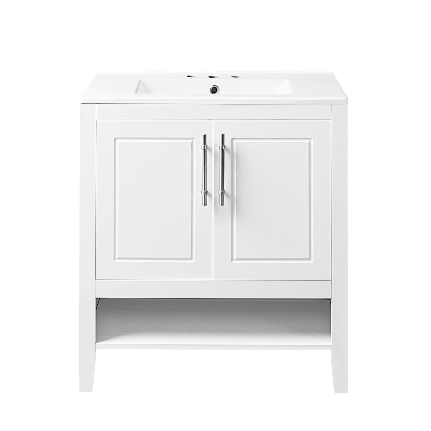 30" Bathroom Vanity with Sink Multi-functional Bathroom Cabinet with Doors and Drawers Solid Frame and MDF Board, White - FurniFindUSA