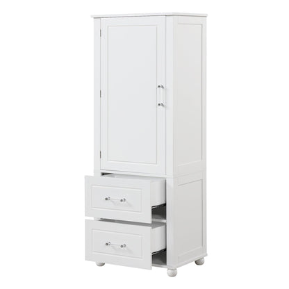 Tall bathroom storage cabinet with two drawers and adjustable shelves for independent storage - FurniFindUSA