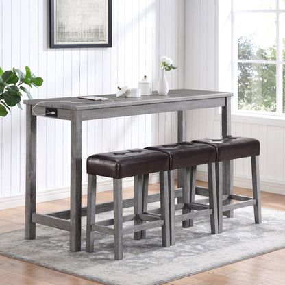 Bar Table Set with Power Outlet Bar Table and Chairs Set - FurniFindUSA