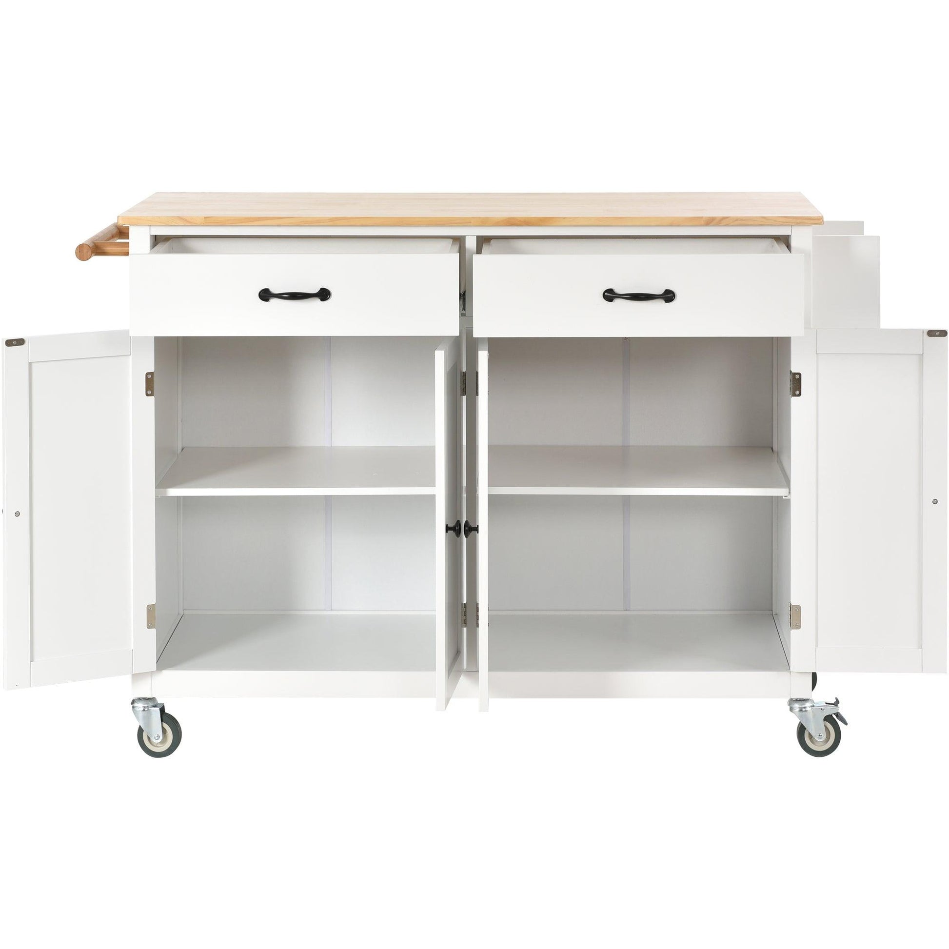 Kitchen Island Cart with Solid Wood Top and Locking Wheels 54.3 Inch Width (White) - FurniFindUSA